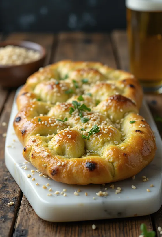 Wasabis és szezámmagos focaccia tálalva