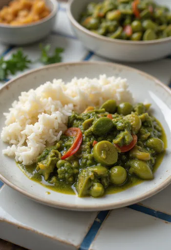 Callaloo rizzsel, zöldségekkel és kókusztejjel, lime frissítő ízesítéssel