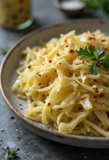 Csípős sauerkraut tálalva