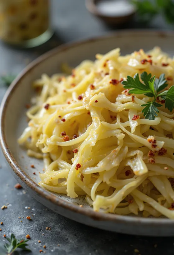 Csípős sauerkraut tálalva
