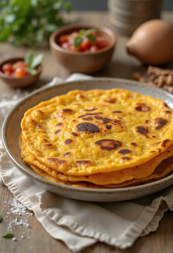 Édesburgonya tortilla tálalva