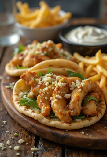 Fokhagymás gyros tál sült csirkével, friss zöldségekkel és fokhagymás tzatzikivel