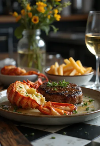 Grillezett homár és steak, luxus surf and turf fogás
