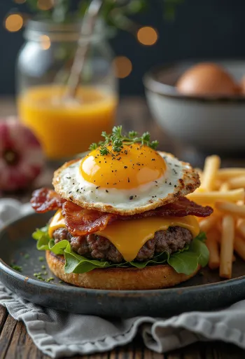 Reggeli hamburger baconnel és tojással