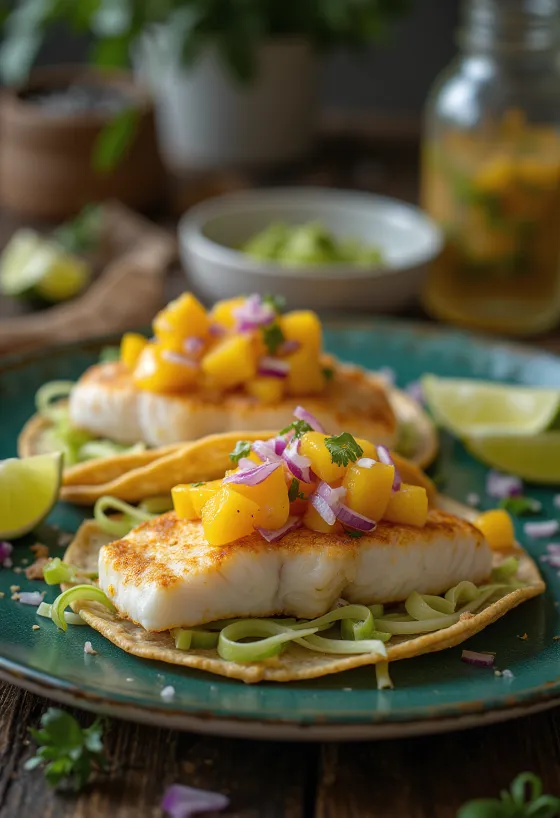 Halas tacos mangó szósszal