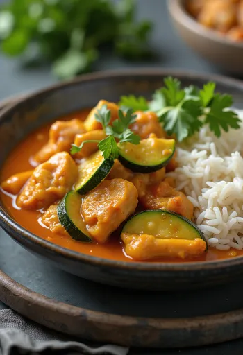 Thai curry csirkemellel tálalva