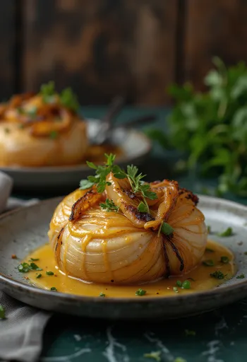 Bagna Cauda sült hagymával, tálalva egy tálban