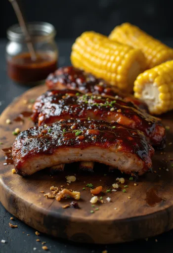 BBQ bordák kukoricával tálalva