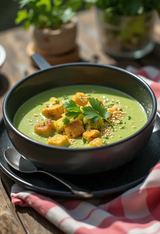 Brokkolikrém curry tofuval
