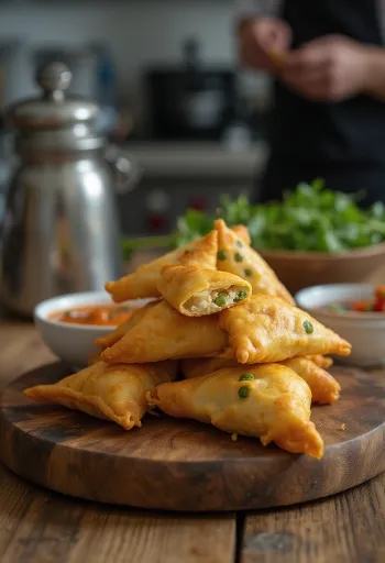 Currys csirkés samosa tálalva