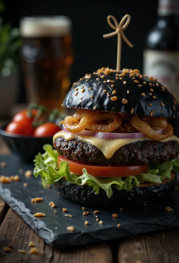 Éjfekete Burger tálalva