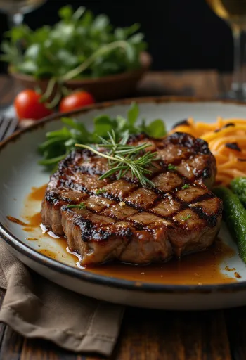 Grillezett kengurusteak tálalva