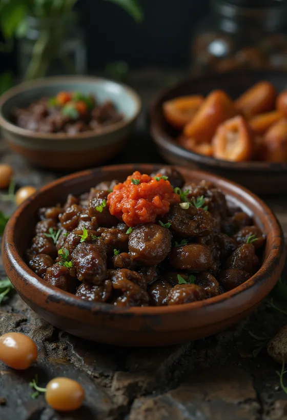 Gudeg sambal terasival, kókuszos jackfruit és sambal terasi a rizzsel tálalva