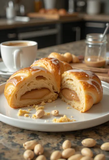 Mogyoróvajjal töltött croissant tálalva