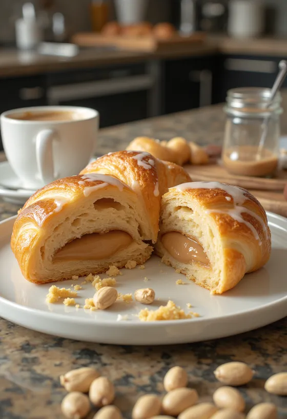 Mogyoróvajjal töltött croissant tálalva