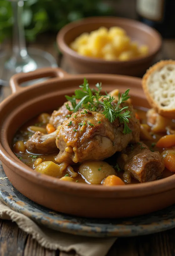 Osso buco fehérborral, sárgarépával, zellerrel és gremolátával tálalva