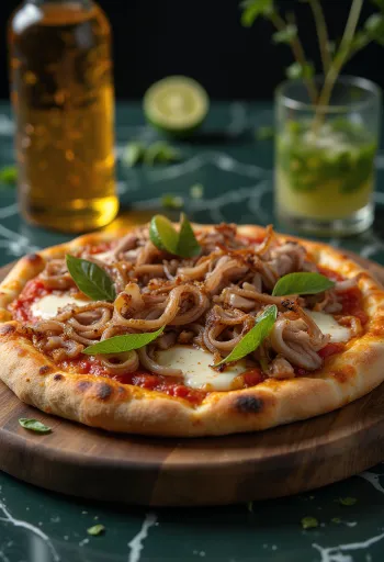 Kubai stílusú pizza sült sertéshússal és karamellizált hagymával