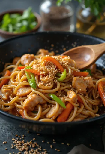 Ramen Stir Fry tálalva csirkével és zöldségekkel