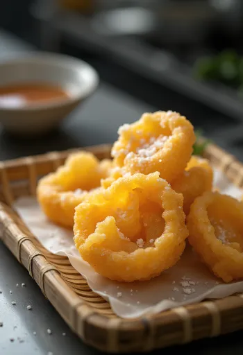 Satsumaimo tempura frissen tálalva, ropogós és aranybarna