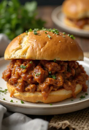 Olívaolajos Sloppy Joe szendvics, gazdagon elhelyezett darálthúsos töltelékkel