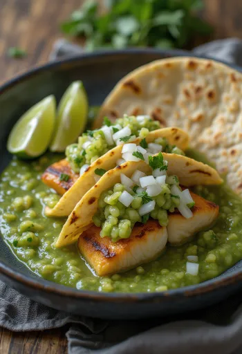 Halas tacos salsa verde szósszal
