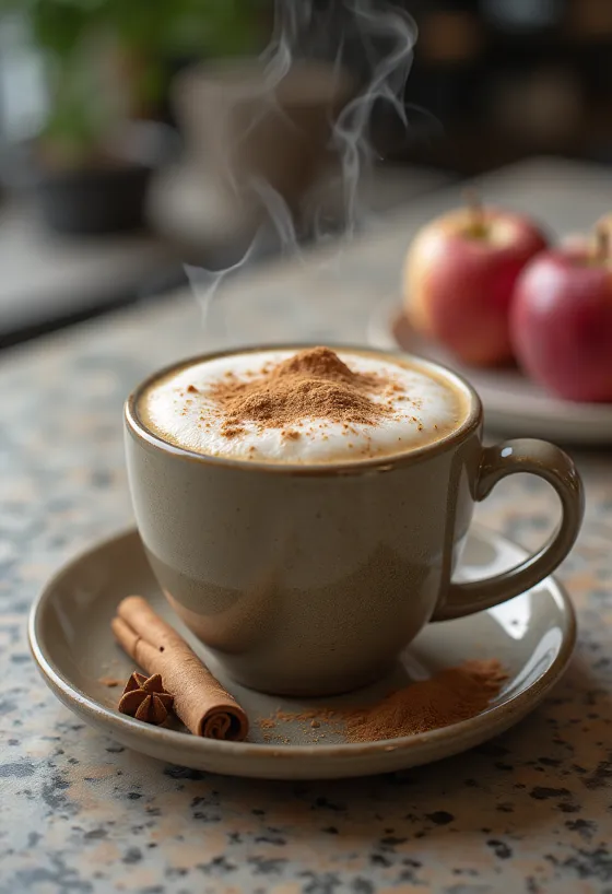 Krémes almás chai latte bögrében fahéjjal