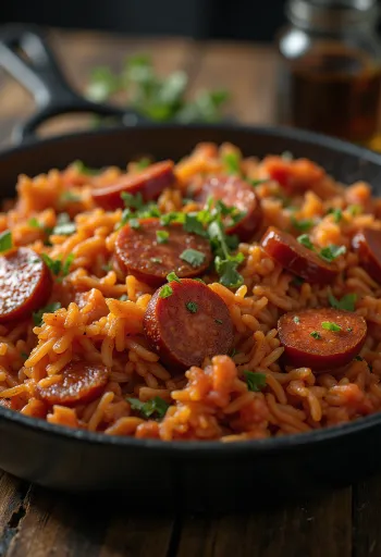 Chorizós rizs tálalva