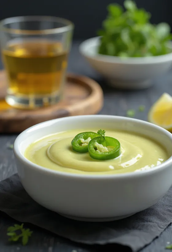 Jalapeños citromos tequilás szósz tálalva