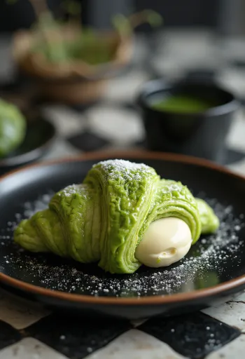 Frissen sült japán matchás croissant