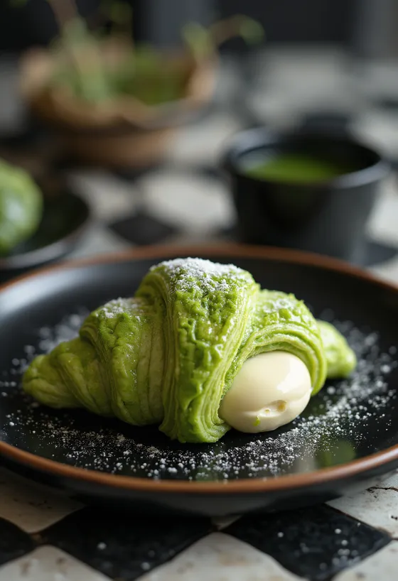 Frissen sült japán matchás croissant