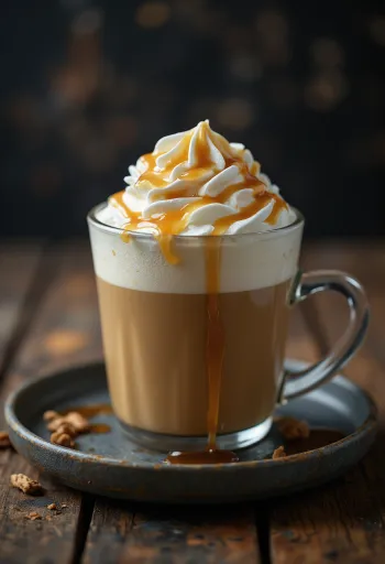Mézes-karamellás chai latte tálalva