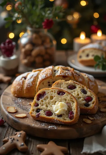 Mézeskalácsos Stollen szeletelve, porcukorral meghintve