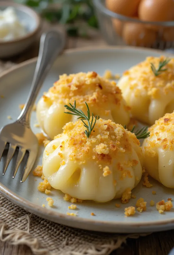 Német burgonyás knödel barna szósszal tálalva