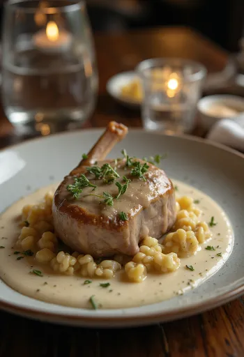 Osso buco fokhagymás szósszal tálalva, puha borjúcsülök világos, krémes mártásban