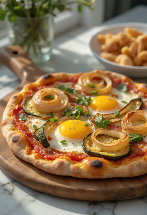 Falusi pizza friss zöldségekkel és mozzarellával