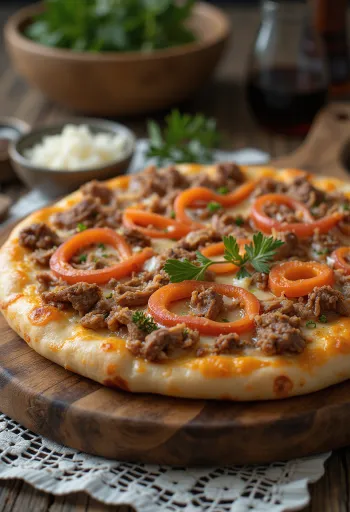 Kazah stílusú pizza marha- vagy lóhússal