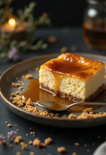 Sajttorta karamellel tálalva