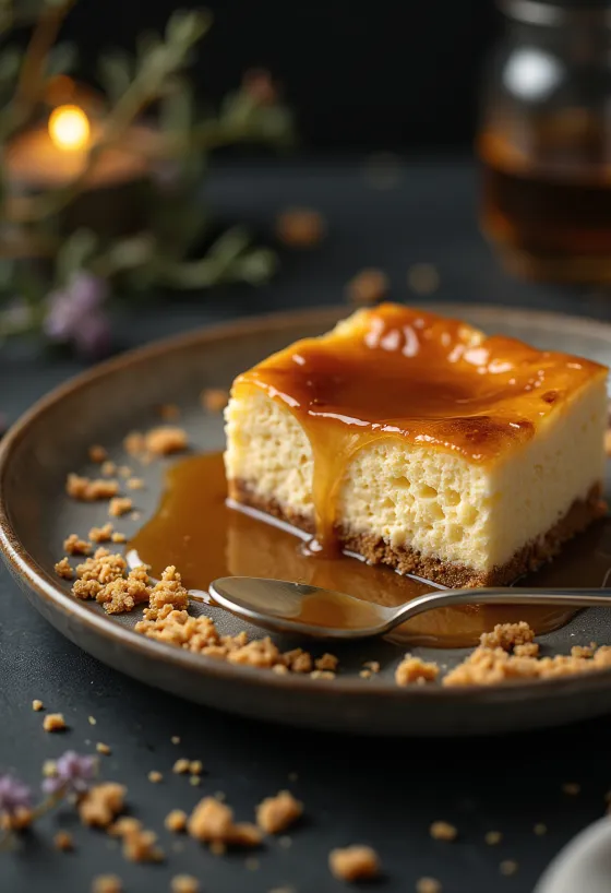 Sajttorta karamellel tálalva
