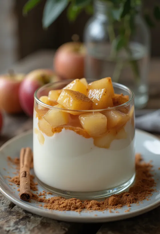 Almás-fahéjas panna cotta tálalva