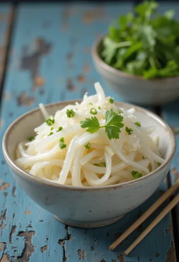 Friss daikon retek reszelve tálalva