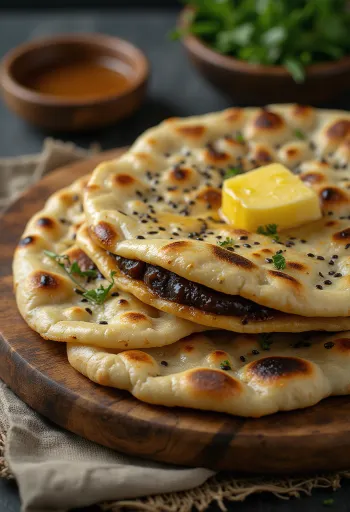 Darált mákos naan kenyér tálalva