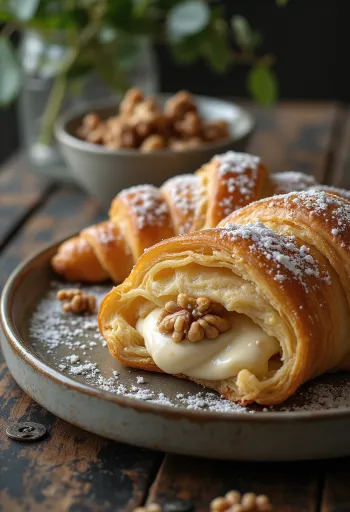 Diókrémes croissant tálalva
