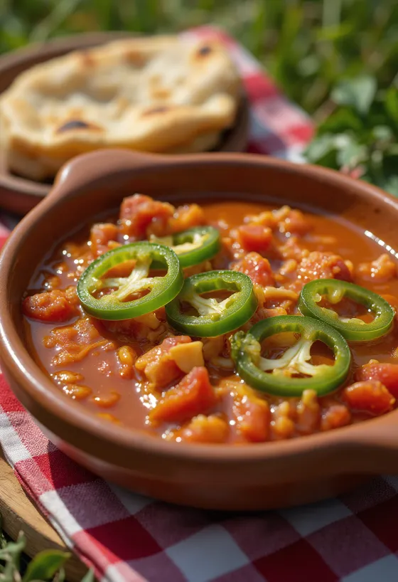 Jalapeños fokhagymás paradicsommártás tálalva