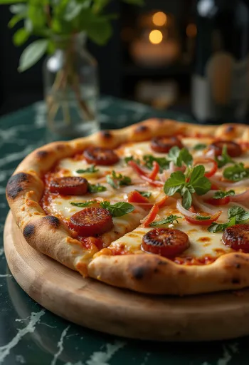 Dominikai stílusú pizza Longaniza kolbásszal és helyi sajttal