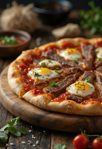 Bulgogi marhahúsos koreai pizza tálalva