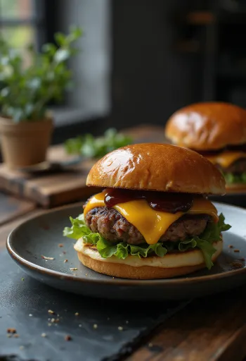 Sertéshúsos hamburger grillezett sertéshússal és BBQ szósszal