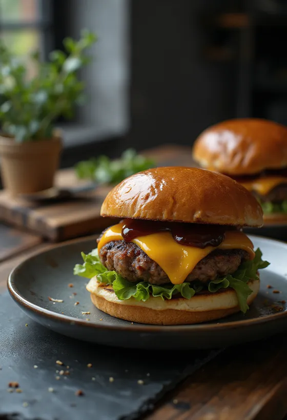 Sertéshúsos hamburger grillezett sertéshússal és BBQ szósszal