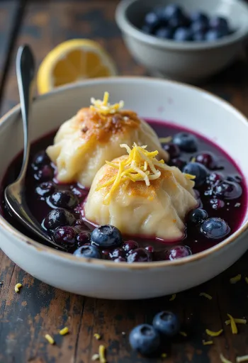 Amerikai áfonyás dumplings tálalva
