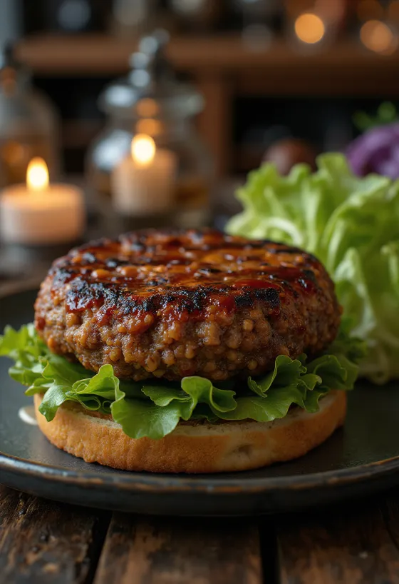 BBQ grillezett lencseburger tálalva