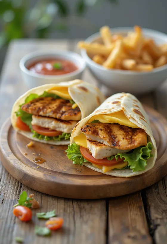 Csirkés wrap friss zöldségekkel, grillezett csirkemellel és joghurtos öntettel